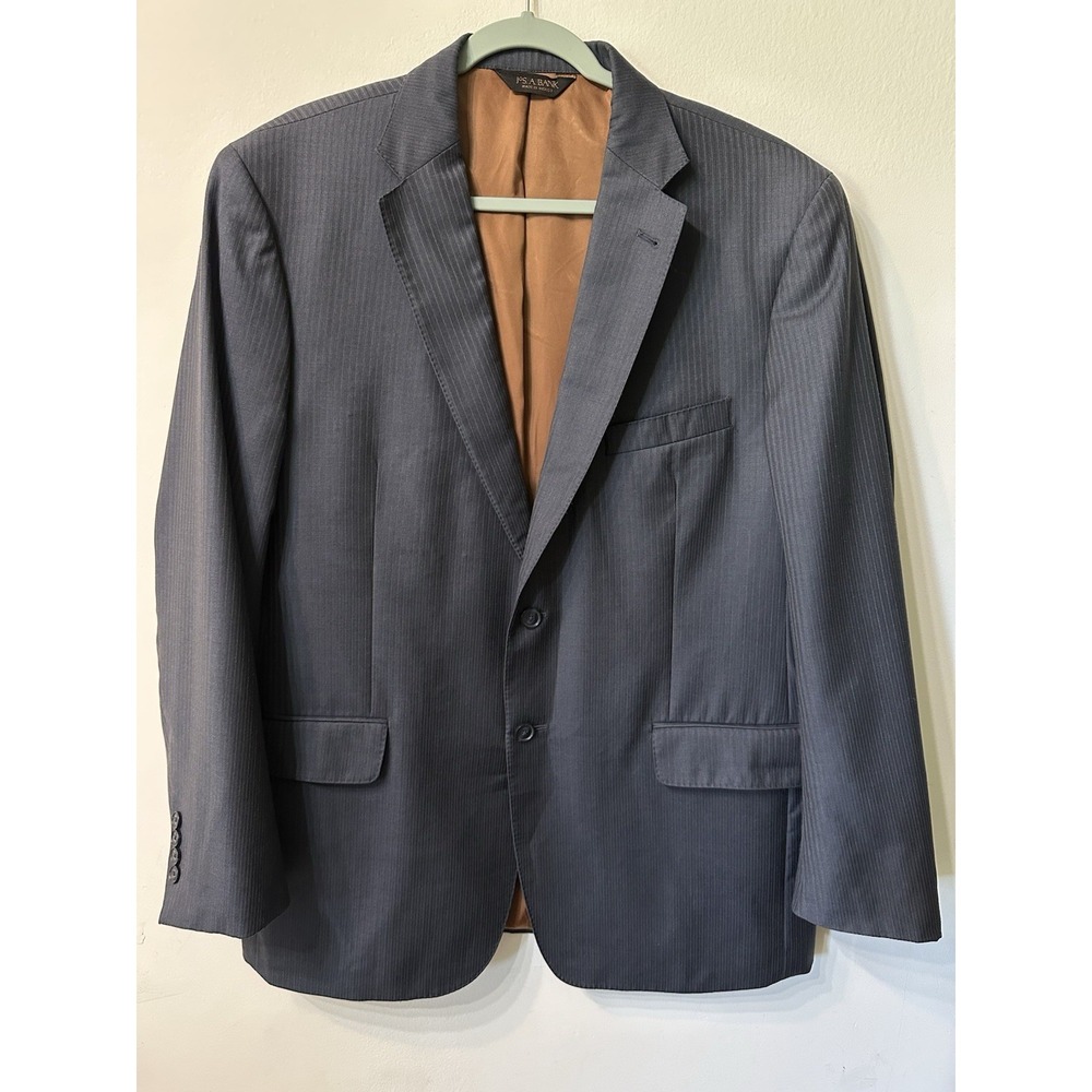 Jos A Bank Joseph Mens Suit Jacket Blazer 44R 100% Wool Pinstripe 2 Button